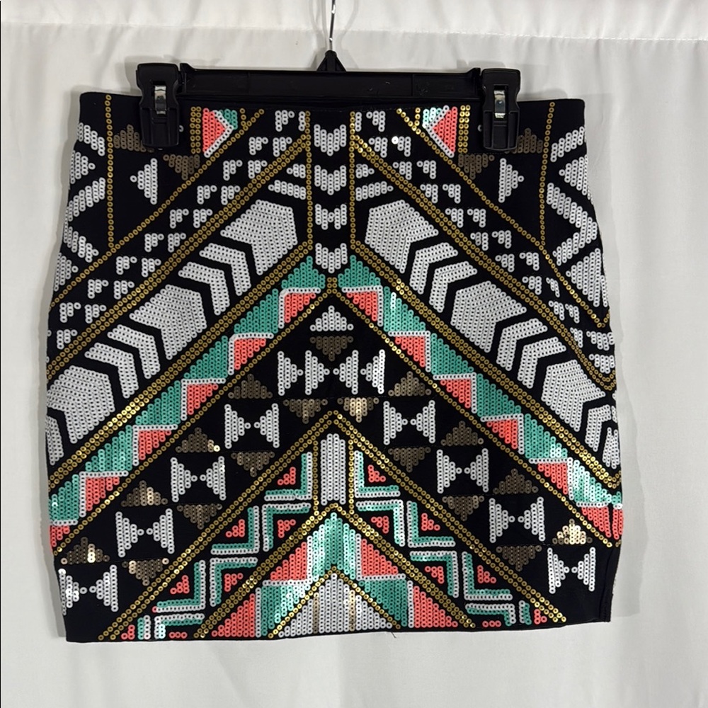 Black and White Sequin Pencil Mini Skirt